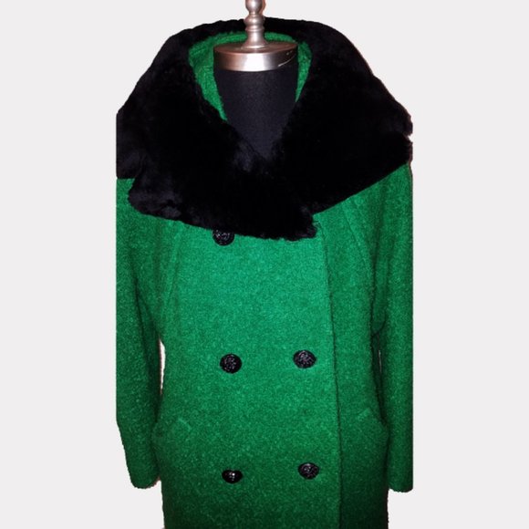 Vtg 60s 2 PC Boucle Wool Mouton Fur Skirt Suit M - Picture 2 of 12